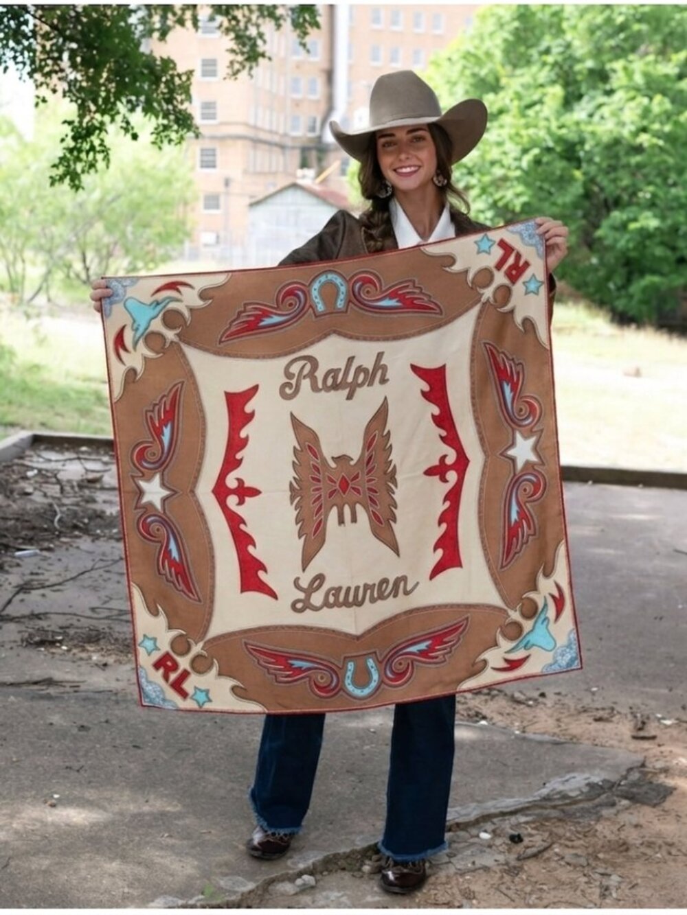 Rare Vtg Ralph Lauren Thunderbird Phoenix Bird Silk RL Square Scarf 34x34 in